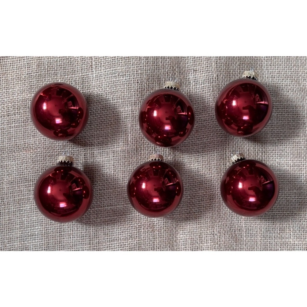 Vintage Christmas By Krebs Cranberry Red Glass Ball Ornaments Set Of 6 Holiday